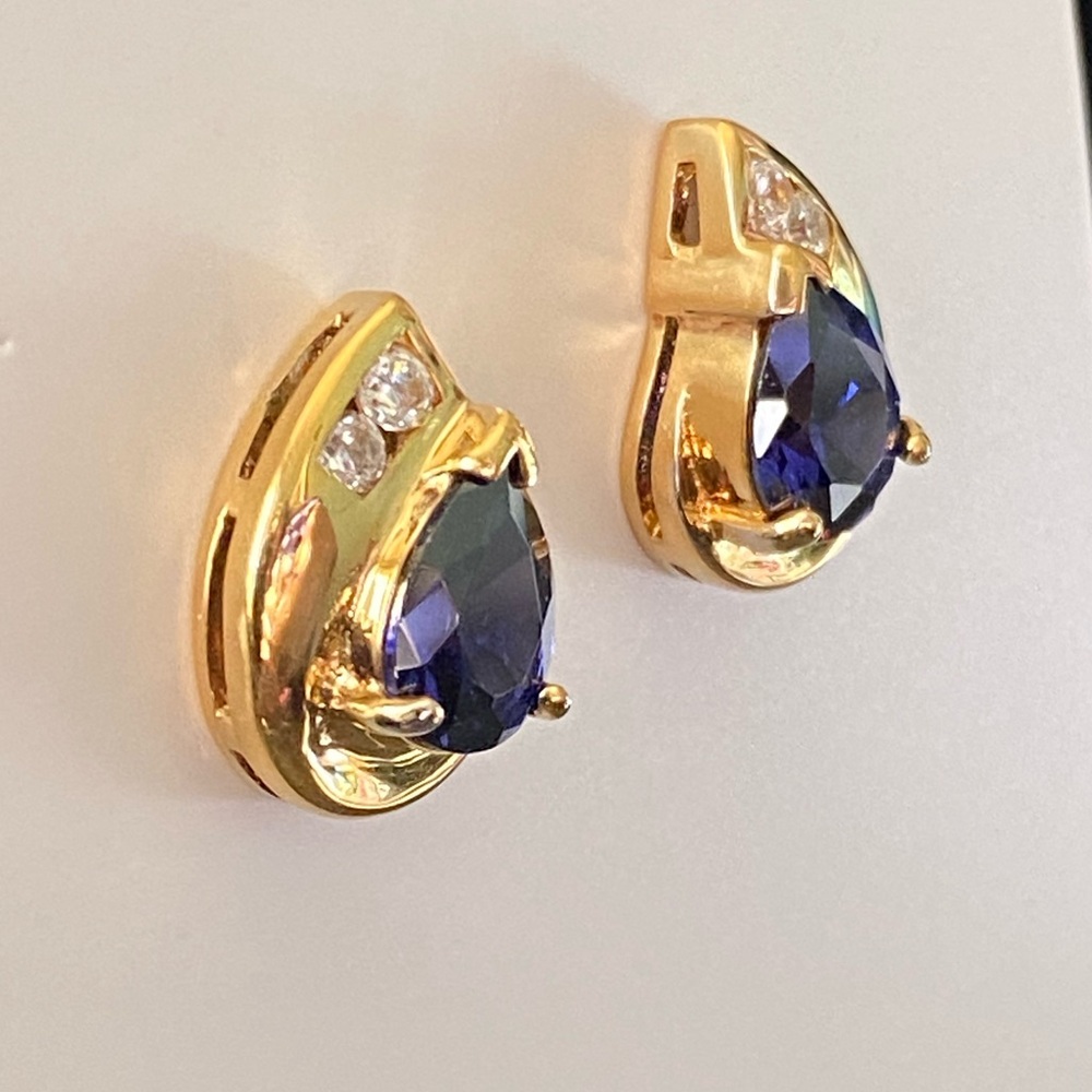 925 Sterling Silver Gold Over Purple Faceted Stone Earrings